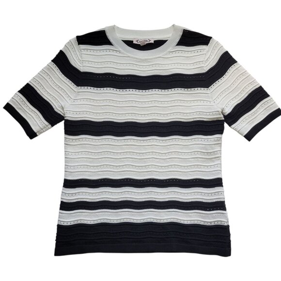 Nanette Lepore Short Sleeve White & Black Striped Sweater Womens Size Small - Picture 1 of 10